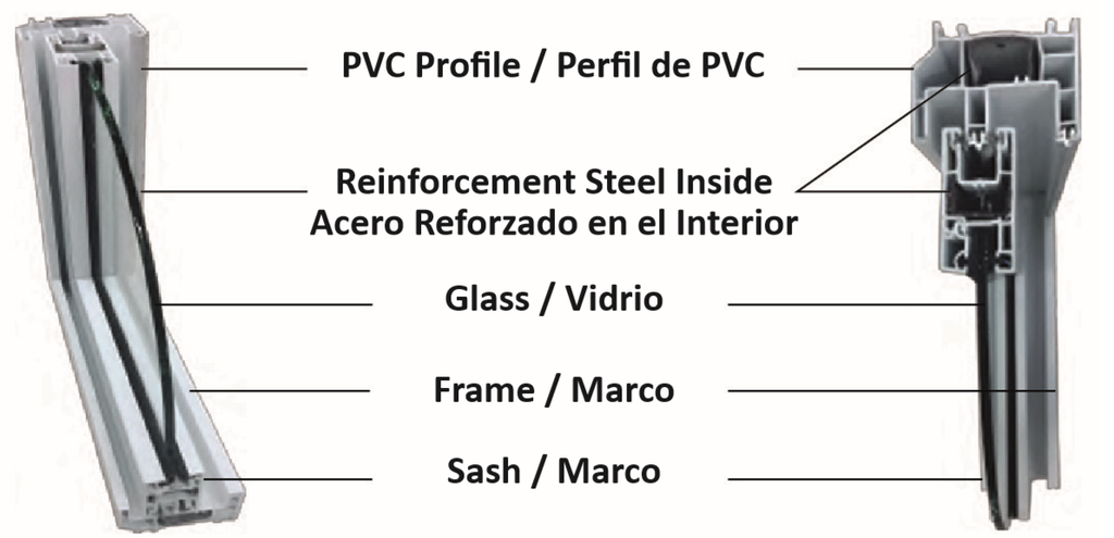 Ventanas de PVC con malla mosquitera (1.0M x 1.0M)