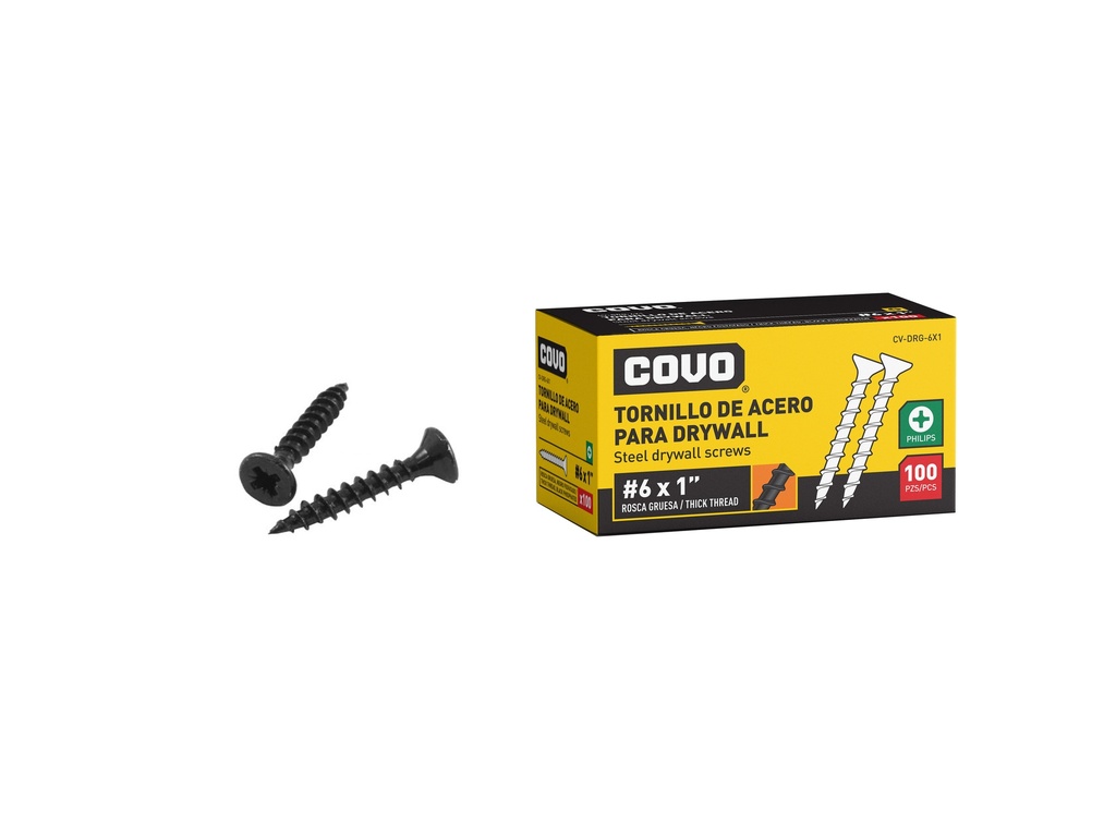 Caja de 100 tornillo de acero para Drywall #6 x 1&quot;