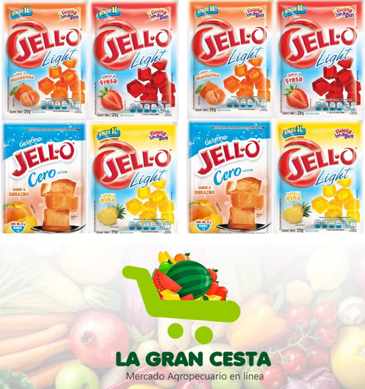 Gelatina Jello 25g, rinden 1 litro (paquete de 8 unidades)