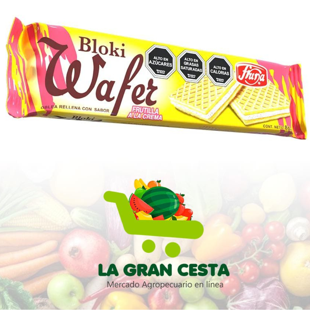 Bloki wafer frutilla, oblea rellena con sabor a frutilla 80g