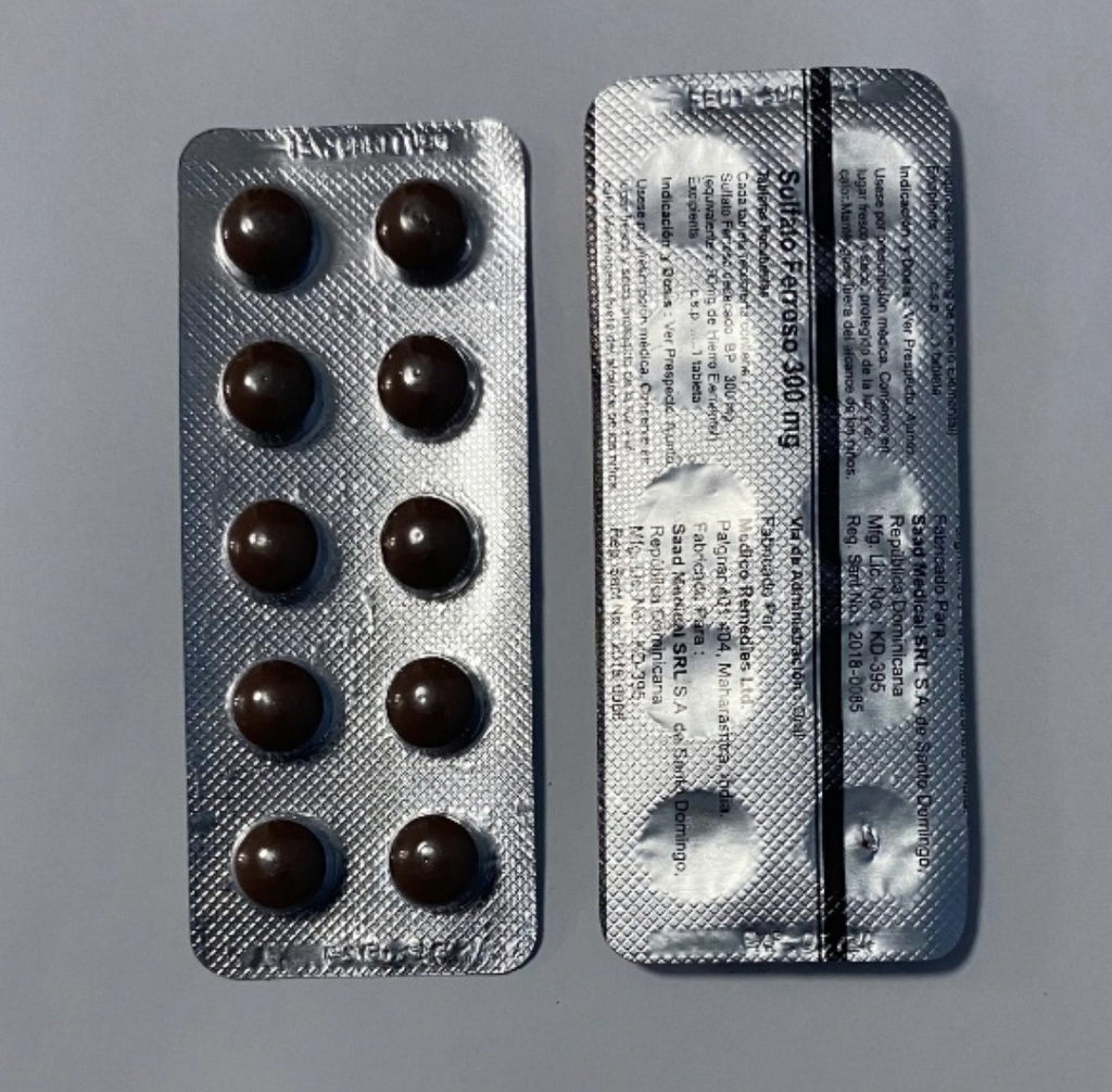 Sulfato Ferroso 300mg. (1 blíster de 10 tabletas)