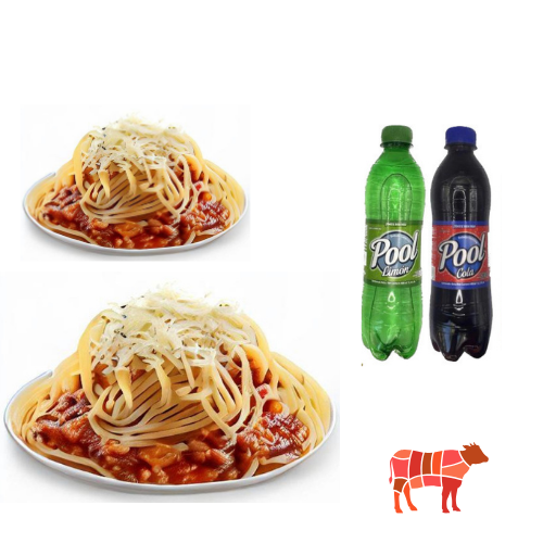 2 Espaguetis boloñesa + 2 refrescos