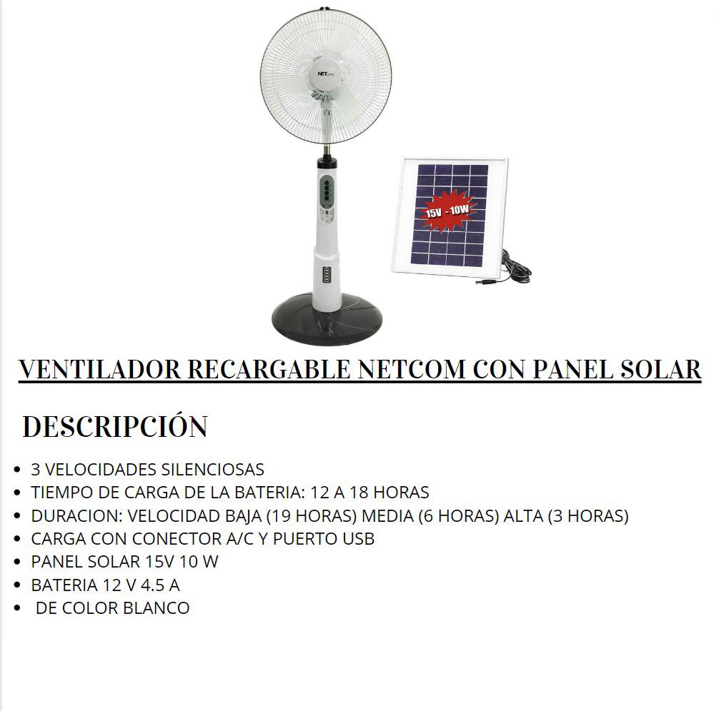 Ventilador Recargable Grande con Panel solar NETcom