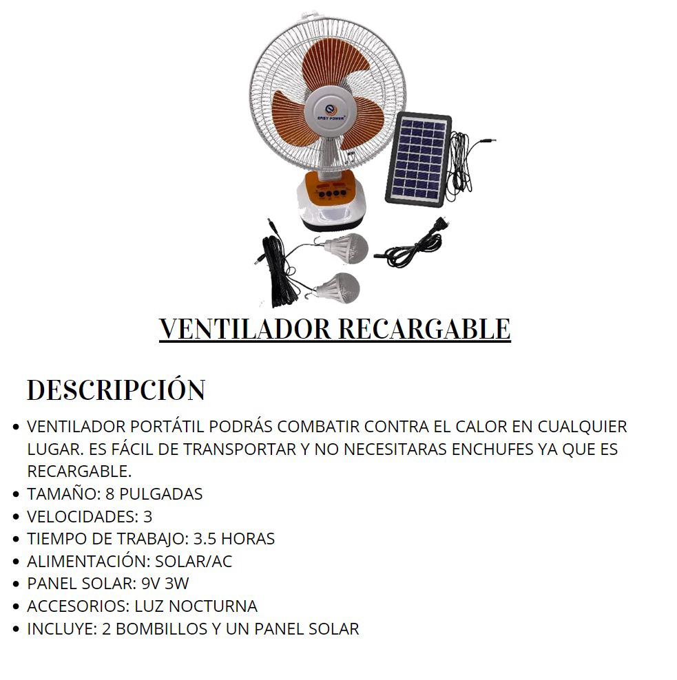 Ventilador Recargable Chiquito con Panel solar
