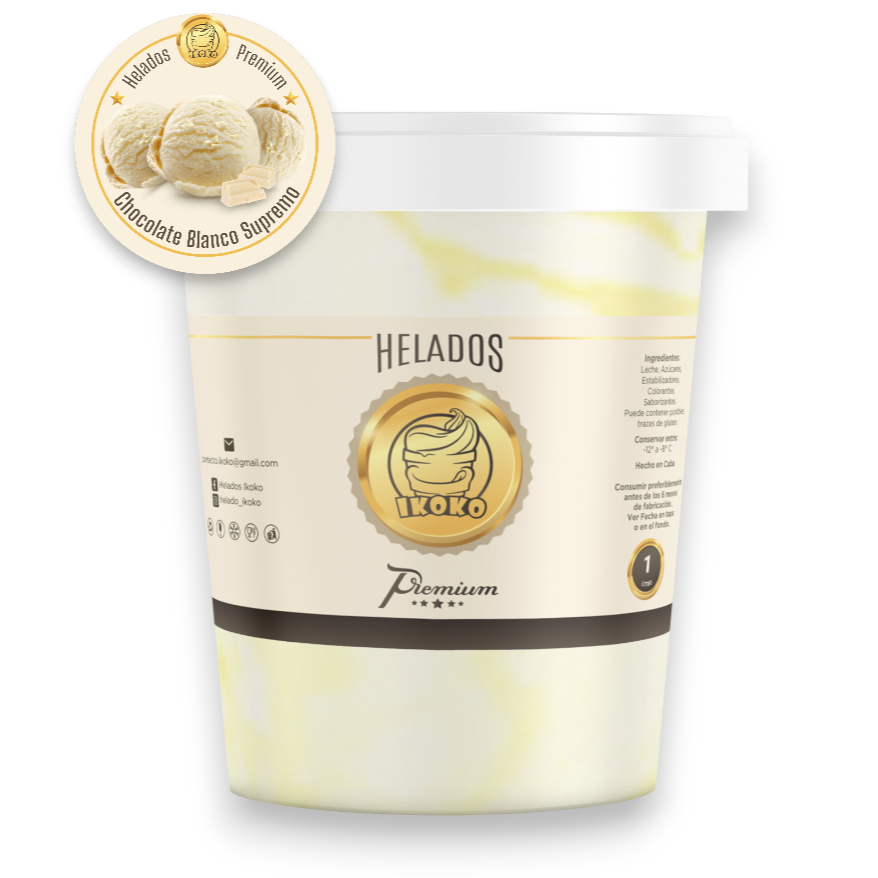 Helado Premium de Chocolate Blanco Supremo (1 Lt) IKOKO