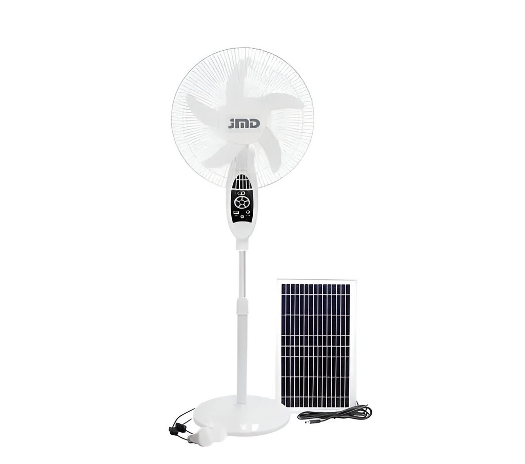 Ventilador recargable 18'' JMD + Panel Solar + 2 bombillos LED