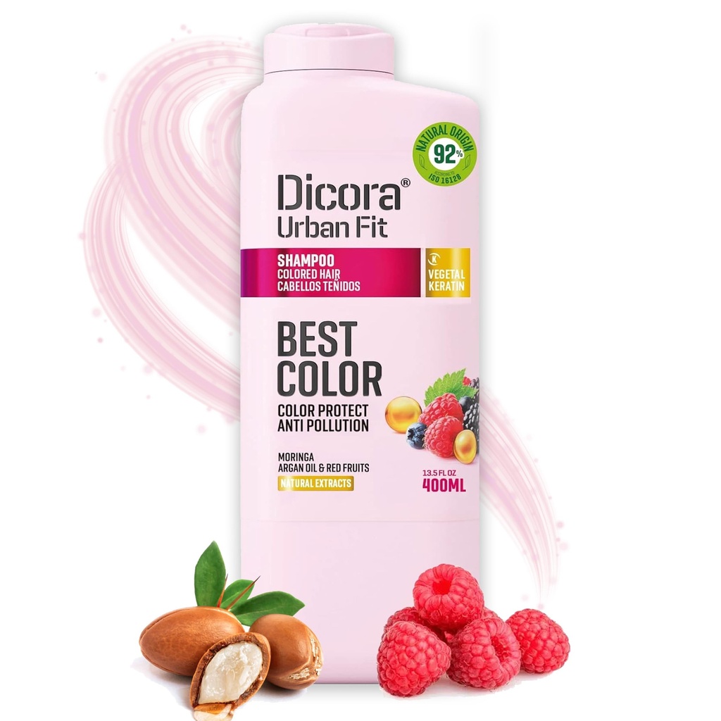 Champú para cabellos teñidos Dicora Urban Fit con Aceite de Argán, KERATINA, Moringa y Fresas 400 ML