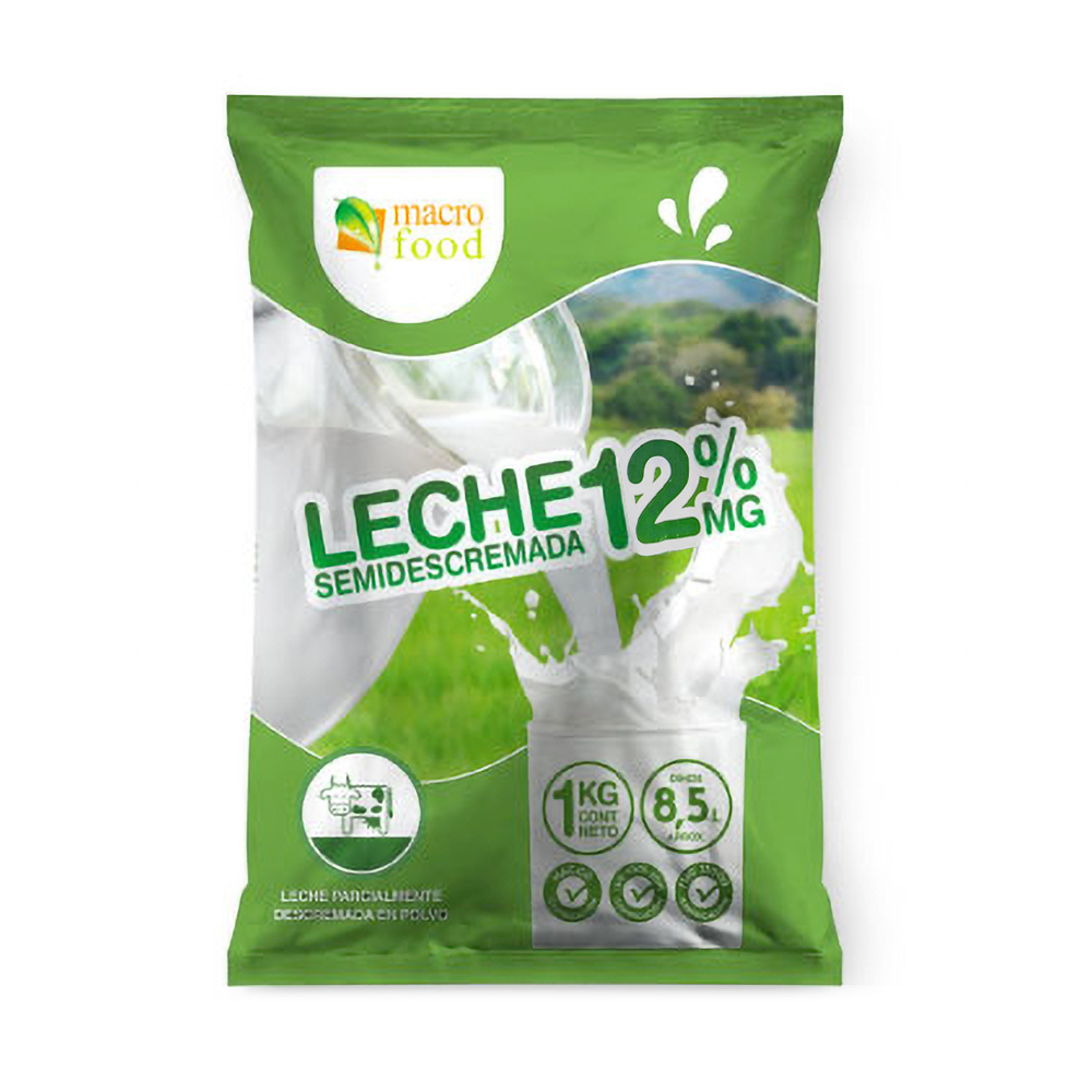 Leche en polvo semidescremada 12% MG (1 kg / 2.2 lb) Macro Food