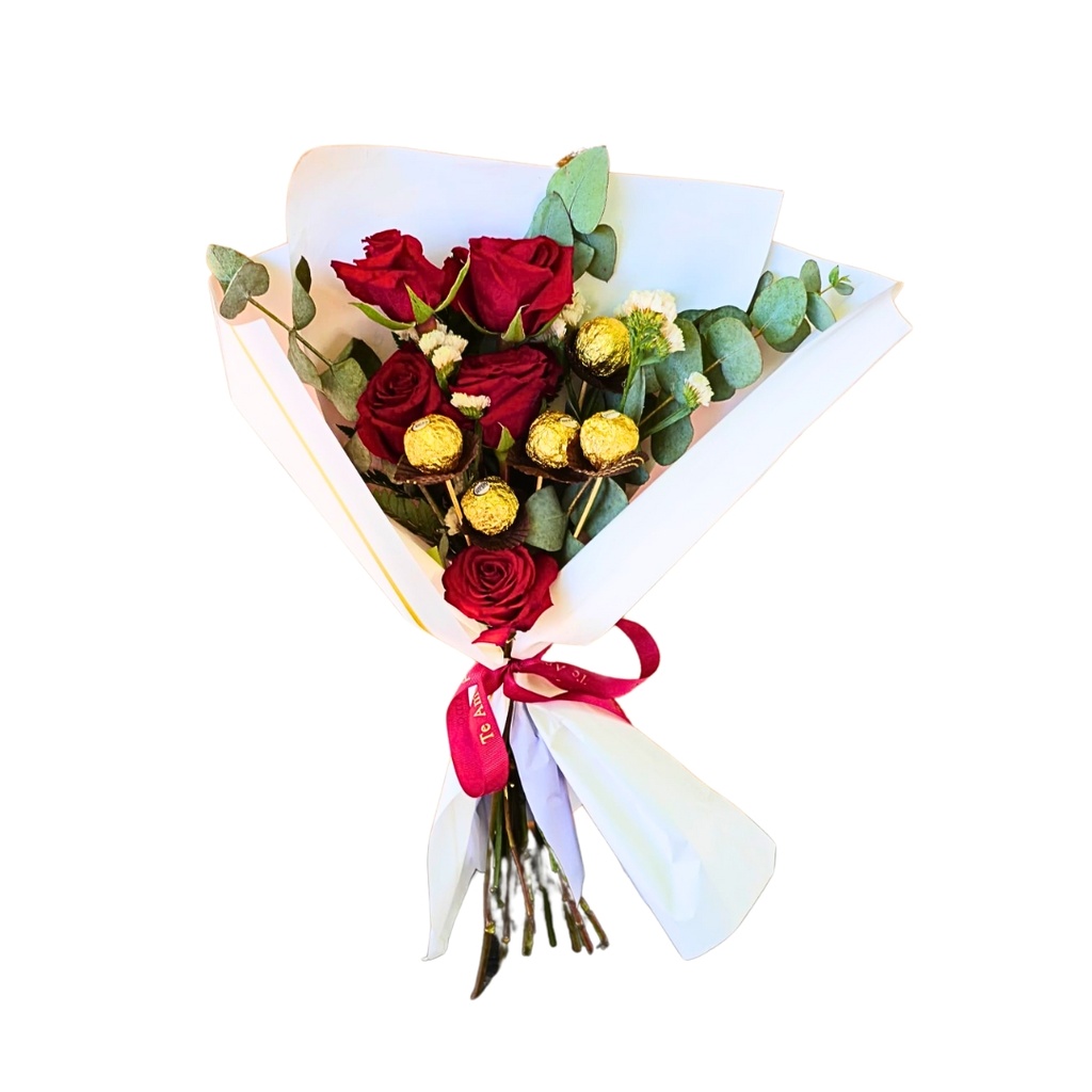 Ramo de 5 Rosas y 5 Bombones Ferrero Rocher