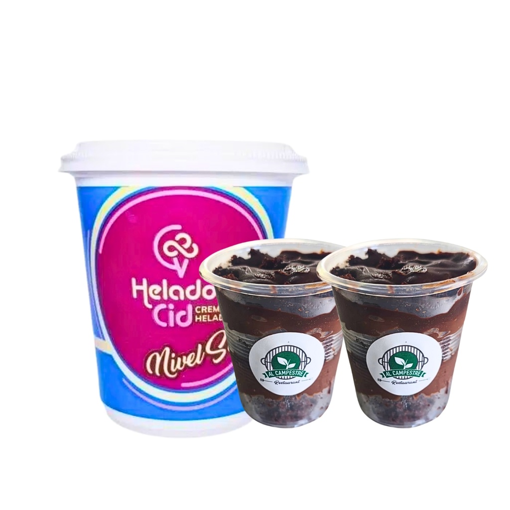 ¡Dulce Tentación! Combo de 2 Vasos de Brownies con Crema y 1 Litro de Helado