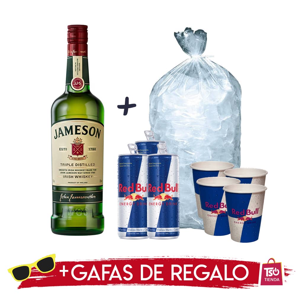 Botella Jameson + 3 Red Bull + Hielo