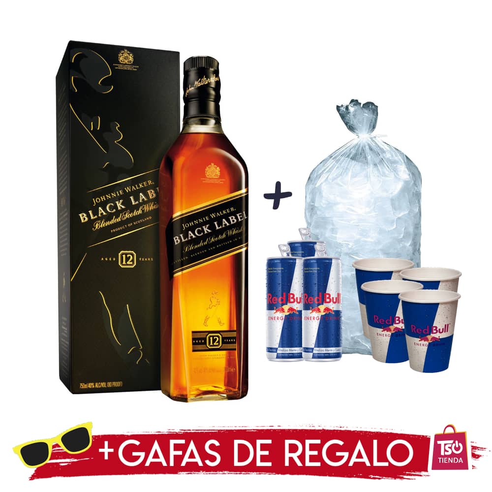 Botella de Black Label + 3 Red Bull + Hielo