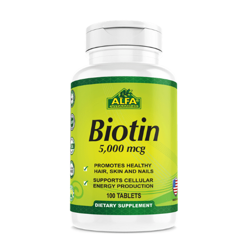 Vitaminas Biotin ALFA 5000 mcg (100 tabletas) / Piel-Cabello-Uñas / Producción de energía