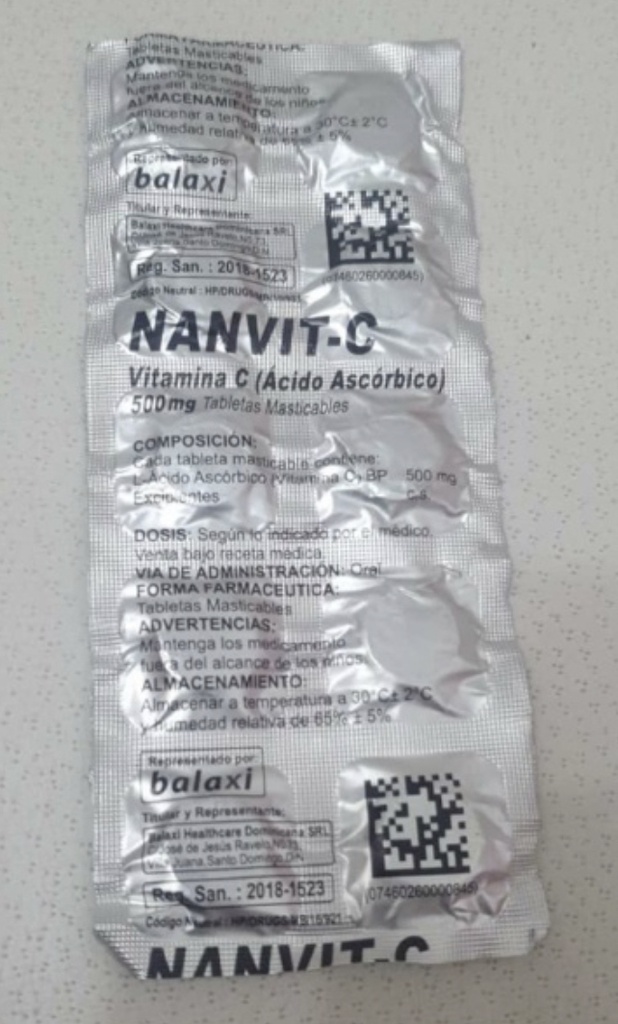 Vitamina C 500mg (1 blíster de 10 tabletas)