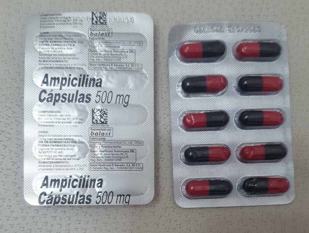 Ampicillina 500mg (1 blíster de 10 tabletas)