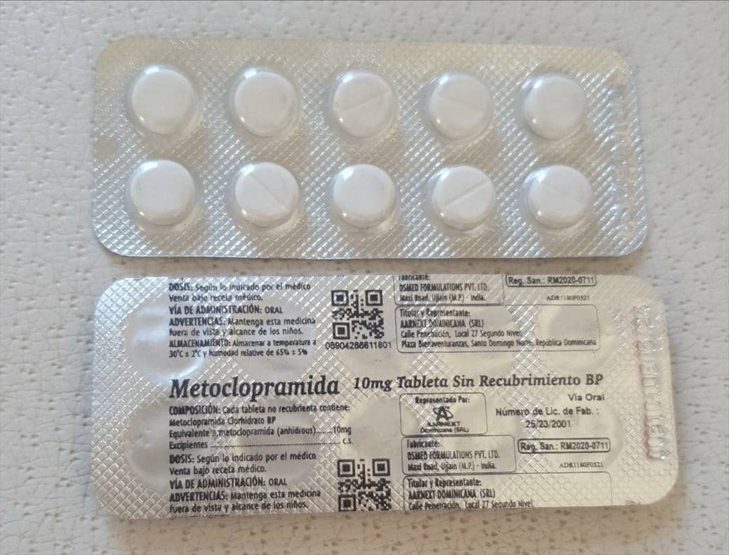 Metoclopramida 10 mg (1 blíster de 10 tabletas)