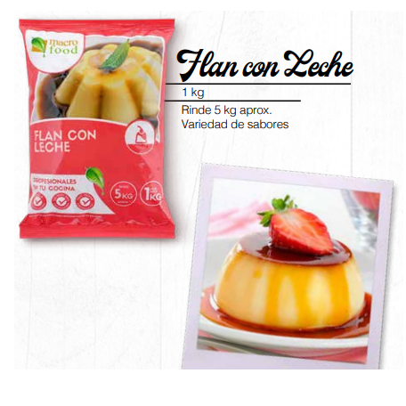 Flan con Leche de Vainilla 1kg (rinde 40 porciones)