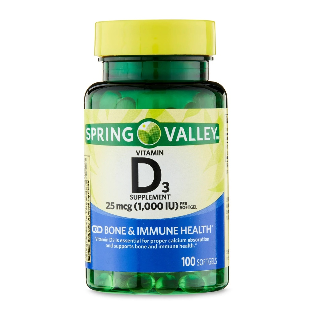 Vitamina D3 Spring Valley 25mg 100 tabletas