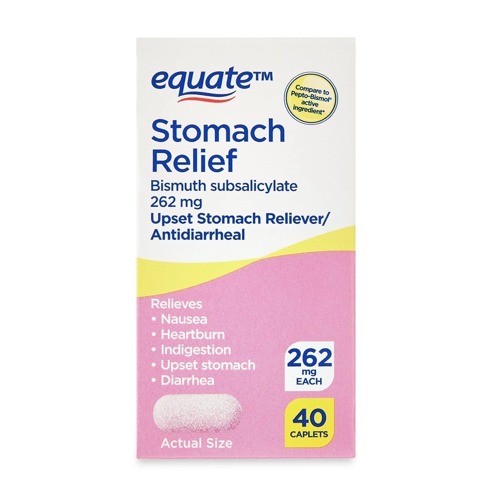 Stomach Relief Equate 262 mg 40 cápsulas (para aliviar el estómago)