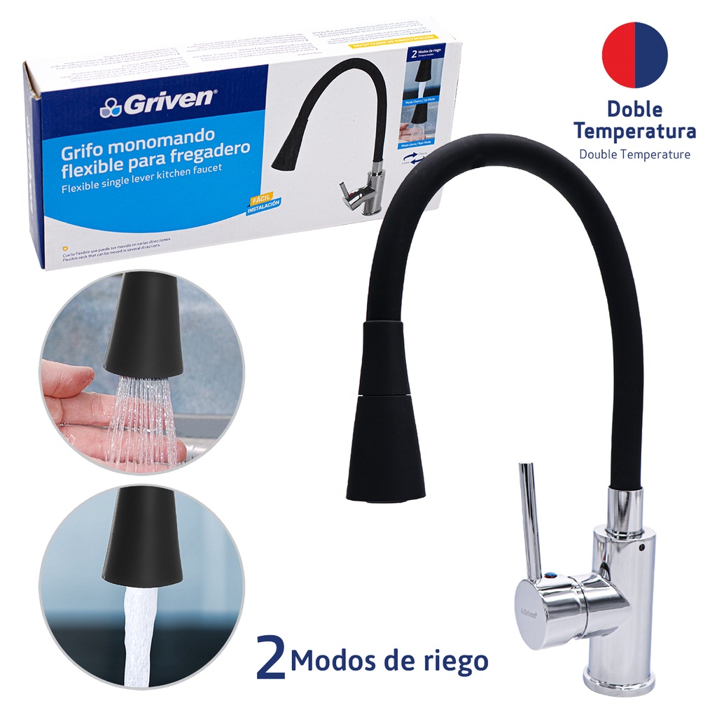 Grifo monomando negro cuello flexible para fregadero TSO Tienda